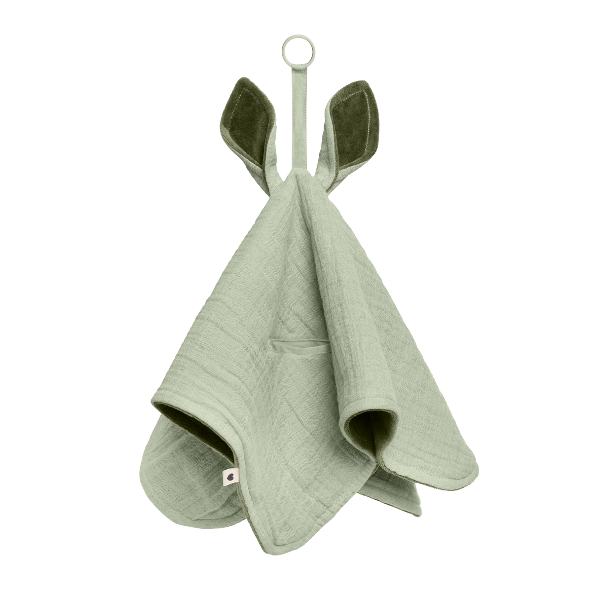 BIBS Kuscheltuch Känguru Grün (Sage) aus Bio-Baumwolle mit Schnullertasche und Schnullerbefestigung für Babys ab Geburt (0+ Monate)