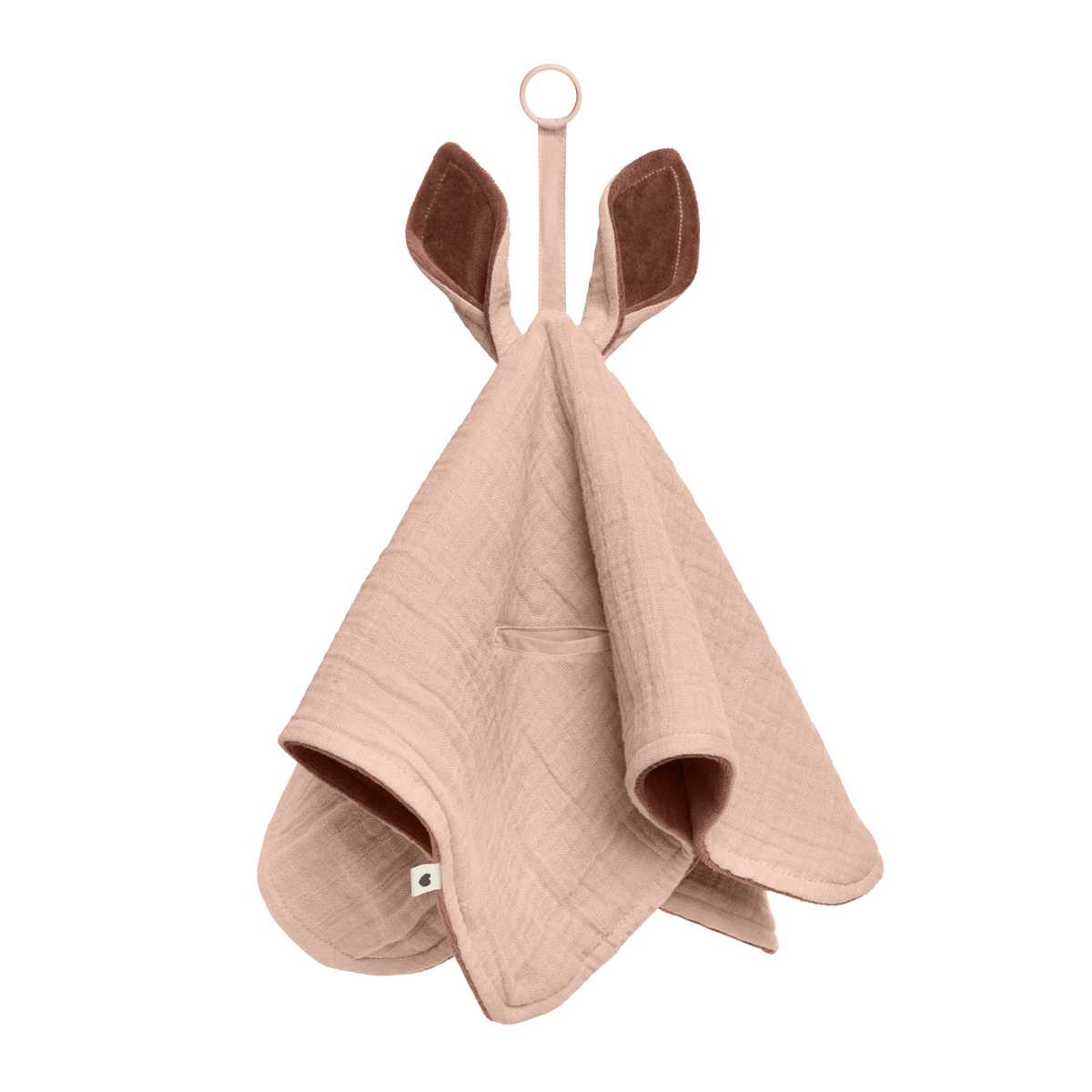 BIBS Kuscheltuch Känguru Rosa (Blush) aus Bio-Baumwolle mit Schnullertasche und Schnullerbefestigung für Babys ab Geburt (0+ Monate)