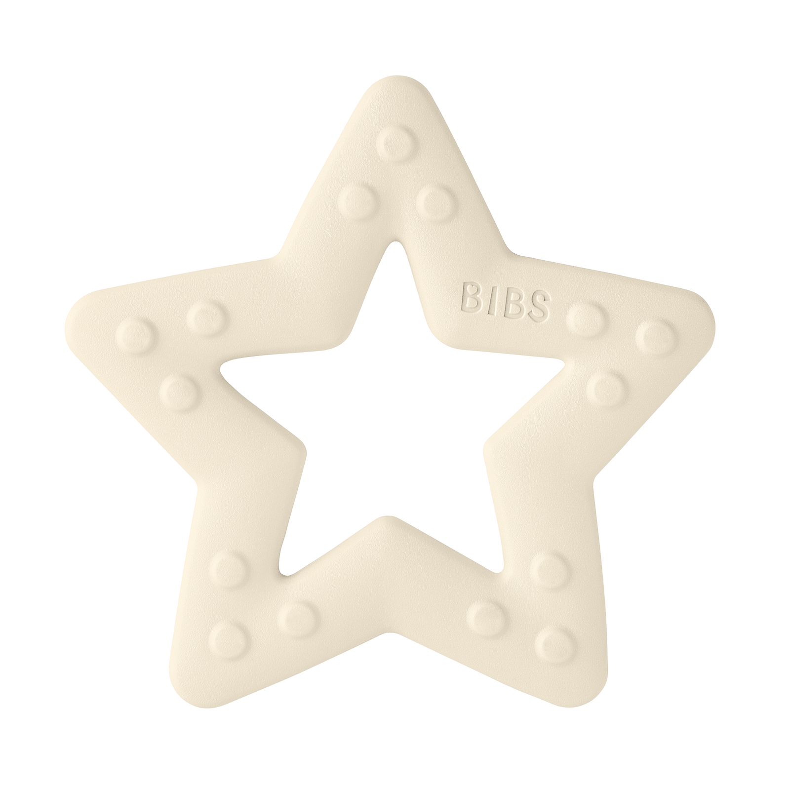 Star-shaped teething ring in cream with a structured surface made of food-safe TPU for babies from birth