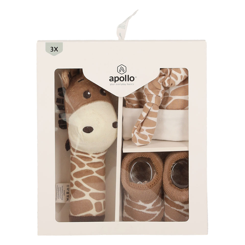 Coffret cadeau Apollo Baby Giraffe dans un coffret cadeau avec trois articles pour bébé coordonnés