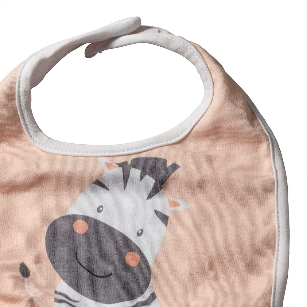 Rosa Baby Lätzchen mit niedlichem Zebra-Motiv und weisser Einfassung