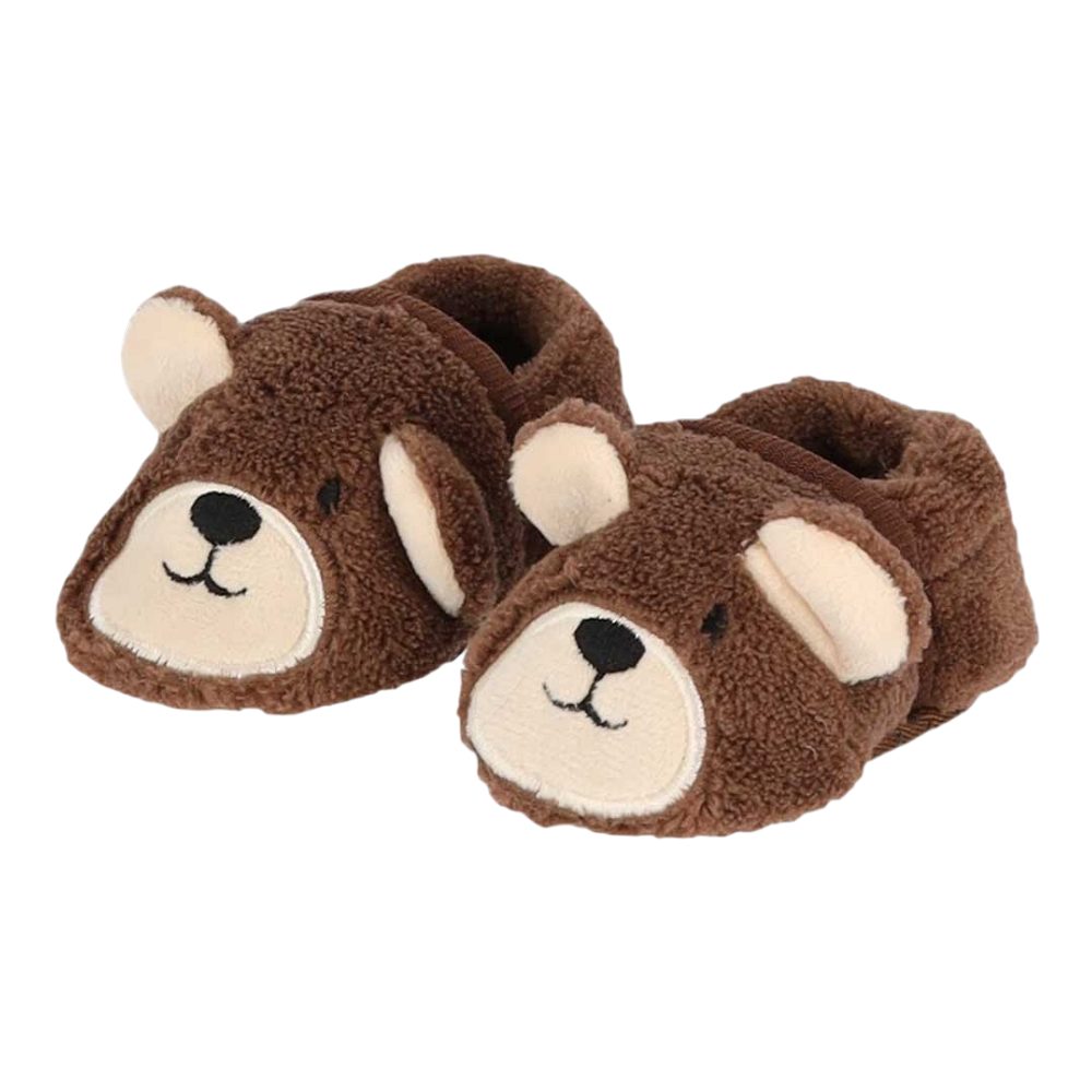 Braune Babyschuhe von Apollo mit niedlichem Bärengesicht und kleinen Ohren