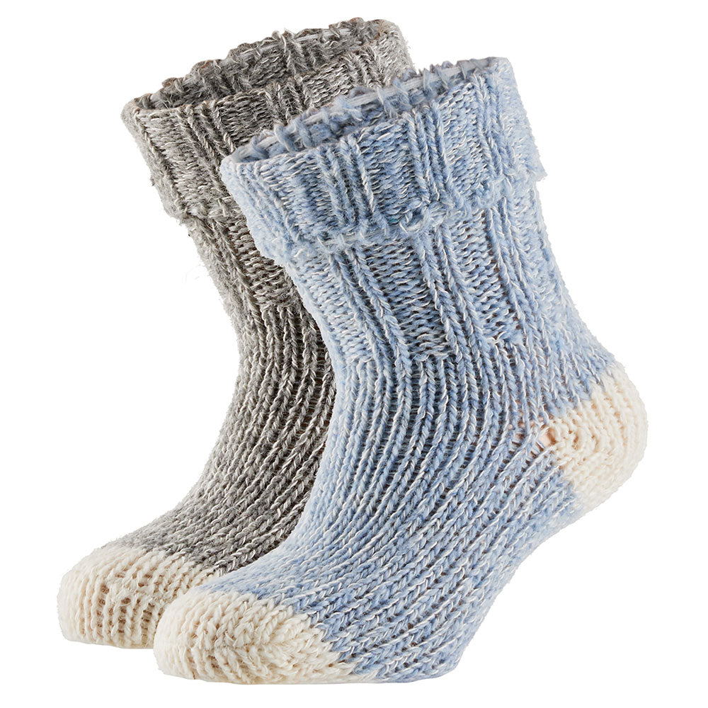 Warme Babysocken aus Wollmischung in Hellblau und Grau im Strickdesign