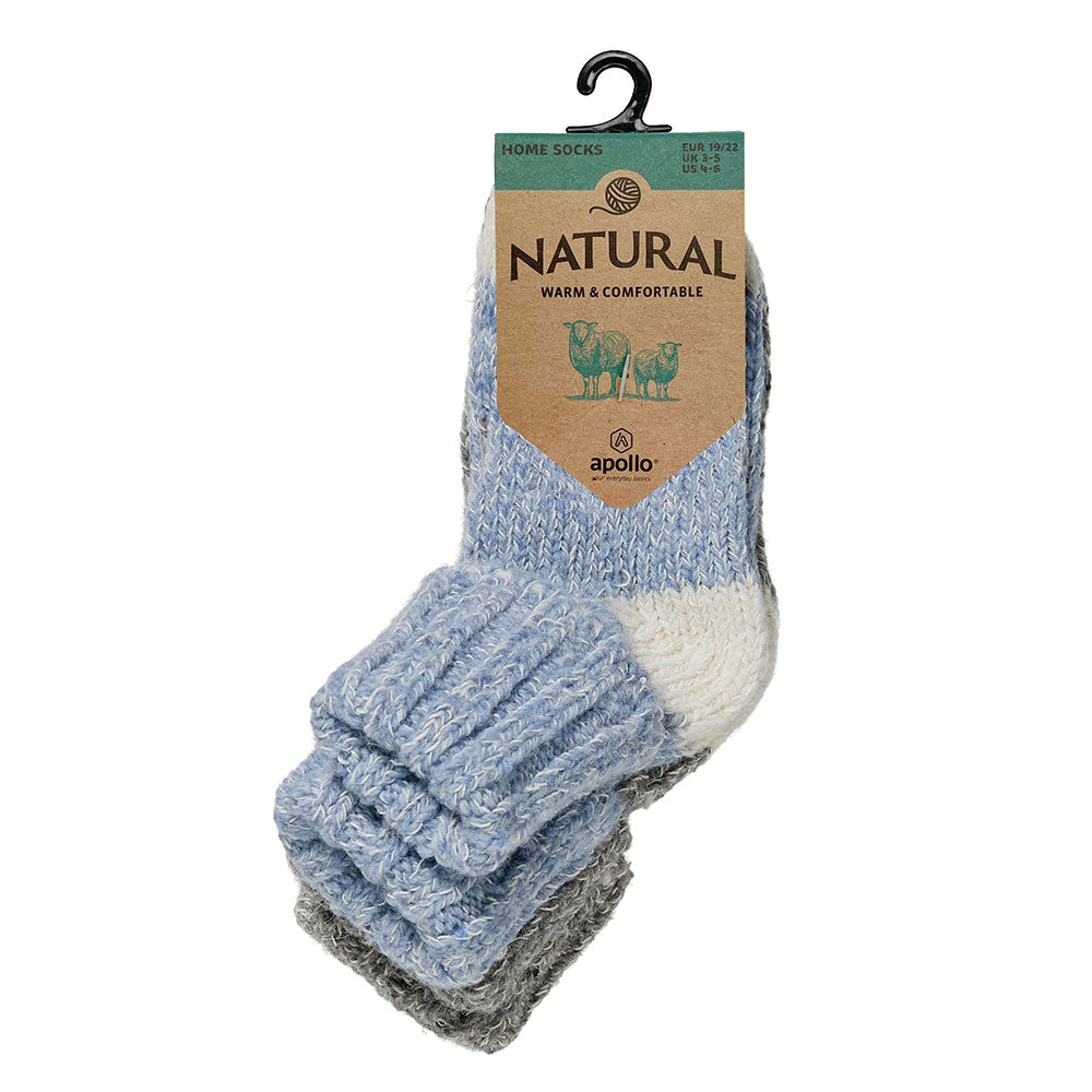 Babysocken 2er-Set Wolle Blau und Grau in der Natural Verpackung