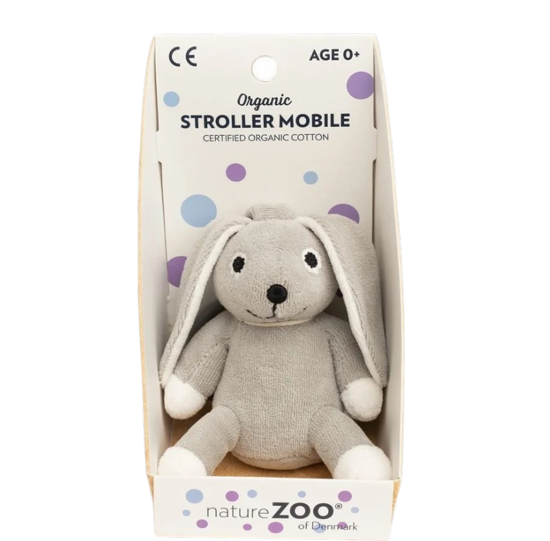 Remorque poussette bio lapin gris de natureZOO en coton biologique certifié dans un coffret cadeau