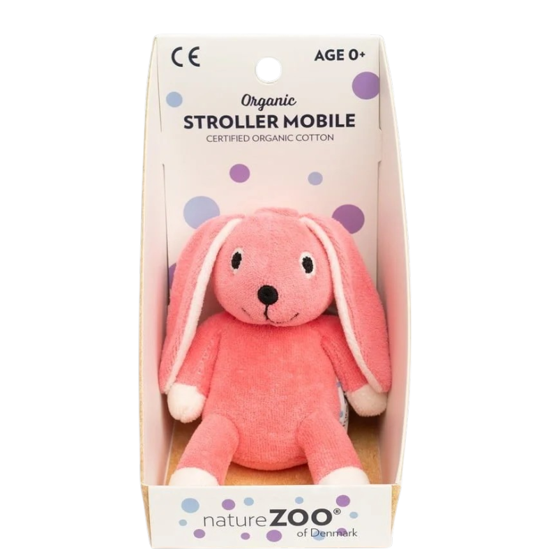 Remorque poussette bio lapin rose de natureZOO en coton biologique certifié dans un coffret cadeau