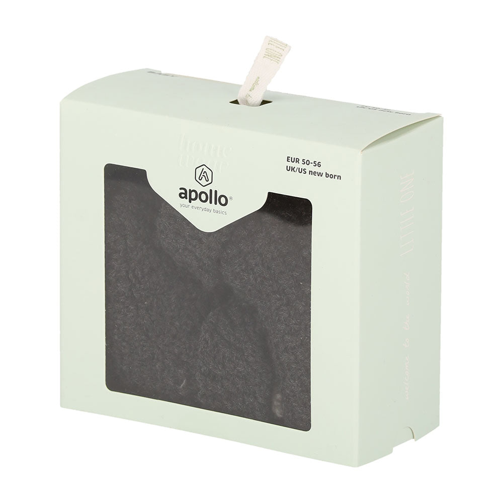 Apollo Geschenkbox mit anthrazitfarbenen Babyschuhen in Grösse 50–56 für Neugeborene