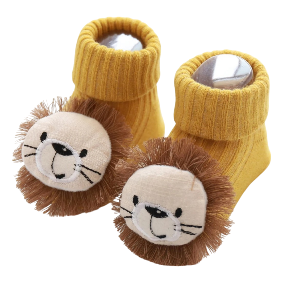 Die Socken Löwe (Sohle: 6x11cm) von Hello World für 6-12 Monate begeistern mit handgefertigtem, gelbem Design und weichen, plüschigen Löwengesichtern samt gestickten Details - für einen süßen Look bei Babys.