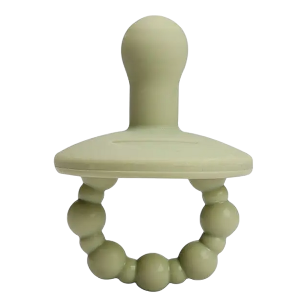 Das Hello World Kuschelkörbchen Sternenfünflinge ist ein grüner Silikon-Babyschnuller mit abgerundetem Nippel, flachem Schutz und Perlenring - perfekt für ein Baby-Geschenkset oder als liebevolles Geburtsgeschenk.