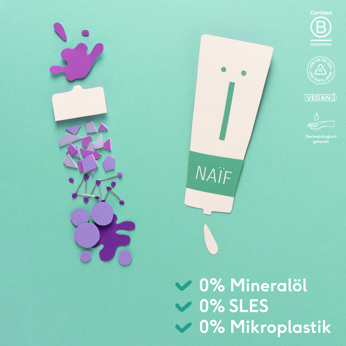 Naïf Baby & Kids Badeöl ohne Mineralöl, Mikroplastik und SLES – vegan und dermatologisch getestet.