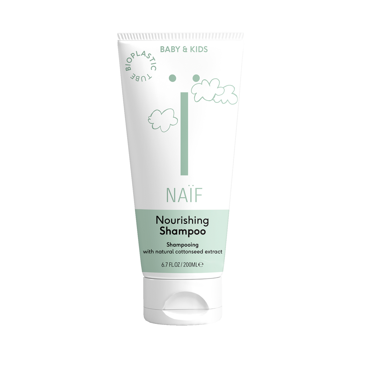 Shampoo curativo Naïf Baby & Kids 15 ml per capelli morbidi e pulizia delicata.