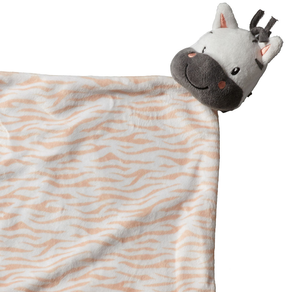 Weiches Zebra Schmusetuch in Rosa und Weiss mit kleinem Zebrakopf