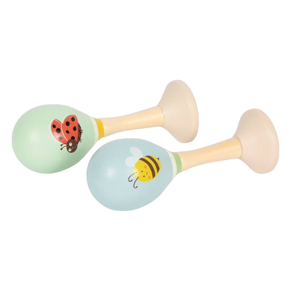 Small Foot Maracas Rasseln 2er Set aus Holz mit Biene und Marienkaefer fuer Babys ab Geburt.