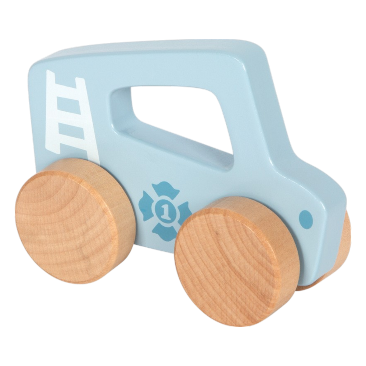 Small Foot push car made of wood in blue with natural wood-colored wheels for babies from 6 months.