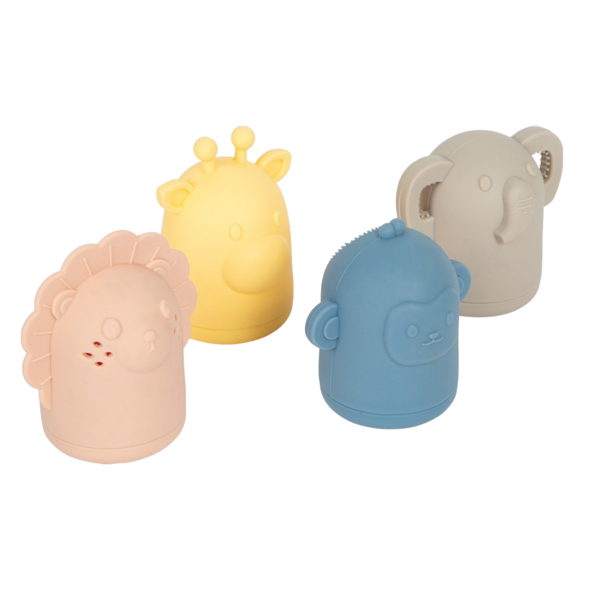 Small Foot Silikon Badespielzeug Set mit Loewe, Elefant, Giraffe und Affe aus BPA-freiem Silikon.