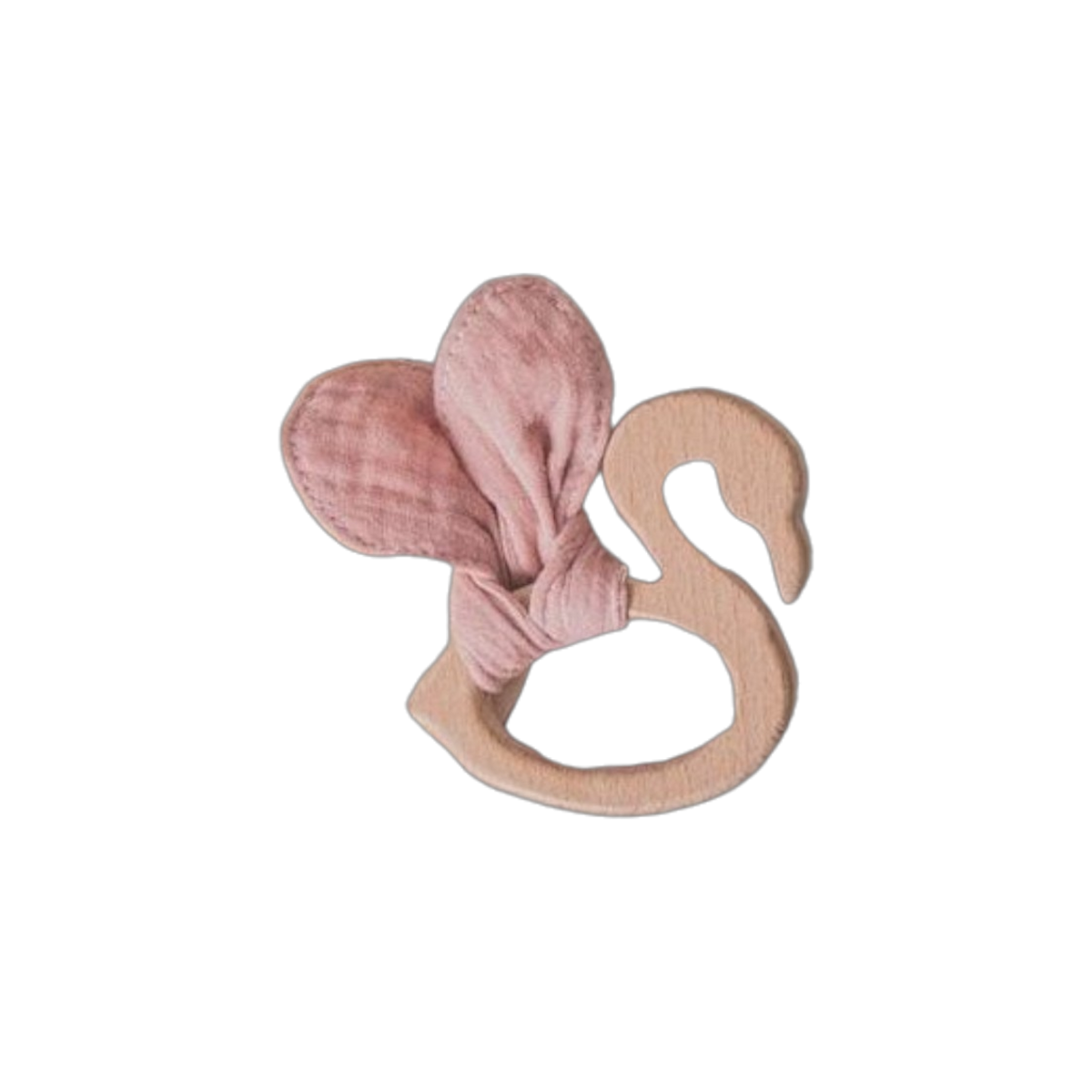 Das Hello World Windelgeschenk Lama (35x19cm) ist ein hölzerner Beißring in Form eines Schwans mit rosa Hasenohren aus Stoff. Es ist ein einzigartiges Babygeschenk oder ein besonderes Windelgeschenk, das auf weißem Hintergrund abgebildet ist.