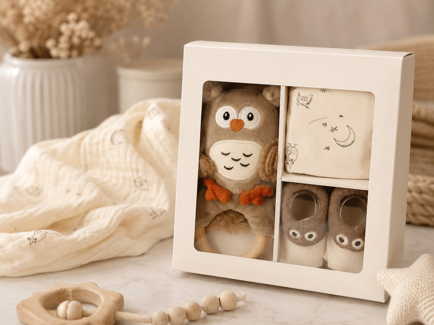 Babygeschenkset 3-Teilig im Eulen Motiv