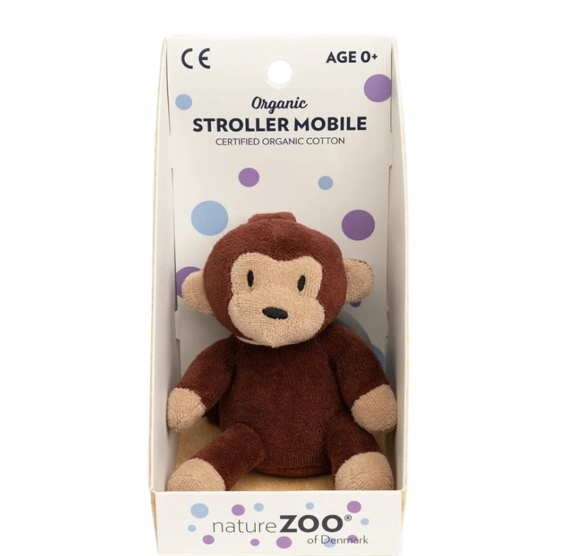Bio Kinderwagenanhänger Affe von natureZOO aus zertifizierter Bio-Baumwolle in Geschenkbox