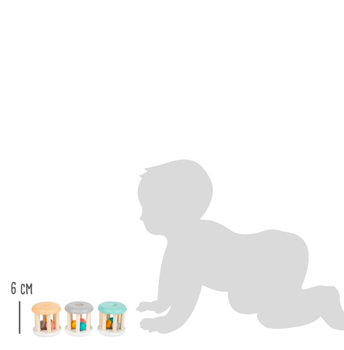 Grössenvergleich des Small Foot Greifspielzeug Pastell 3er Sets für Babys ab Geburt.