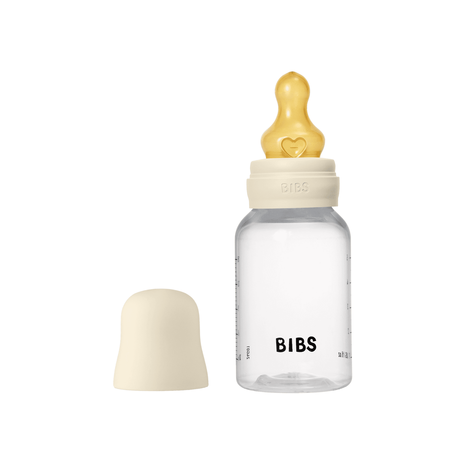 Baby bottle 150 ml in cream with natural latex teat, protective cap and anti-colic system
