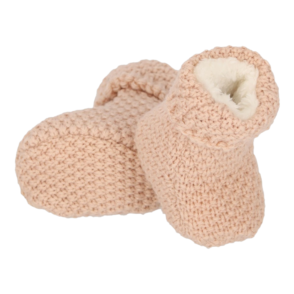 Dusty pink knitted baby booties for newborns with cozy
