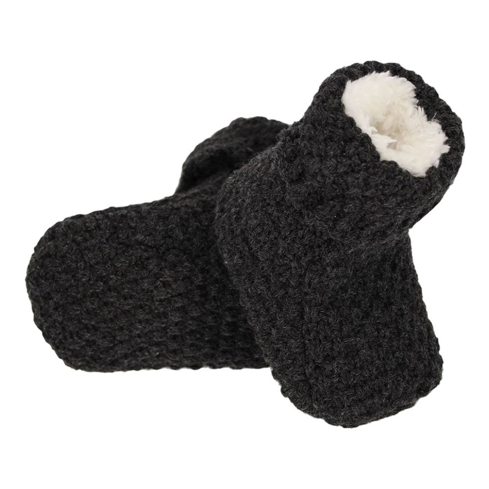 Weiche anthrazitfarbene Babyschuhe für Neugeborene mit kuscheligem Innenfutter