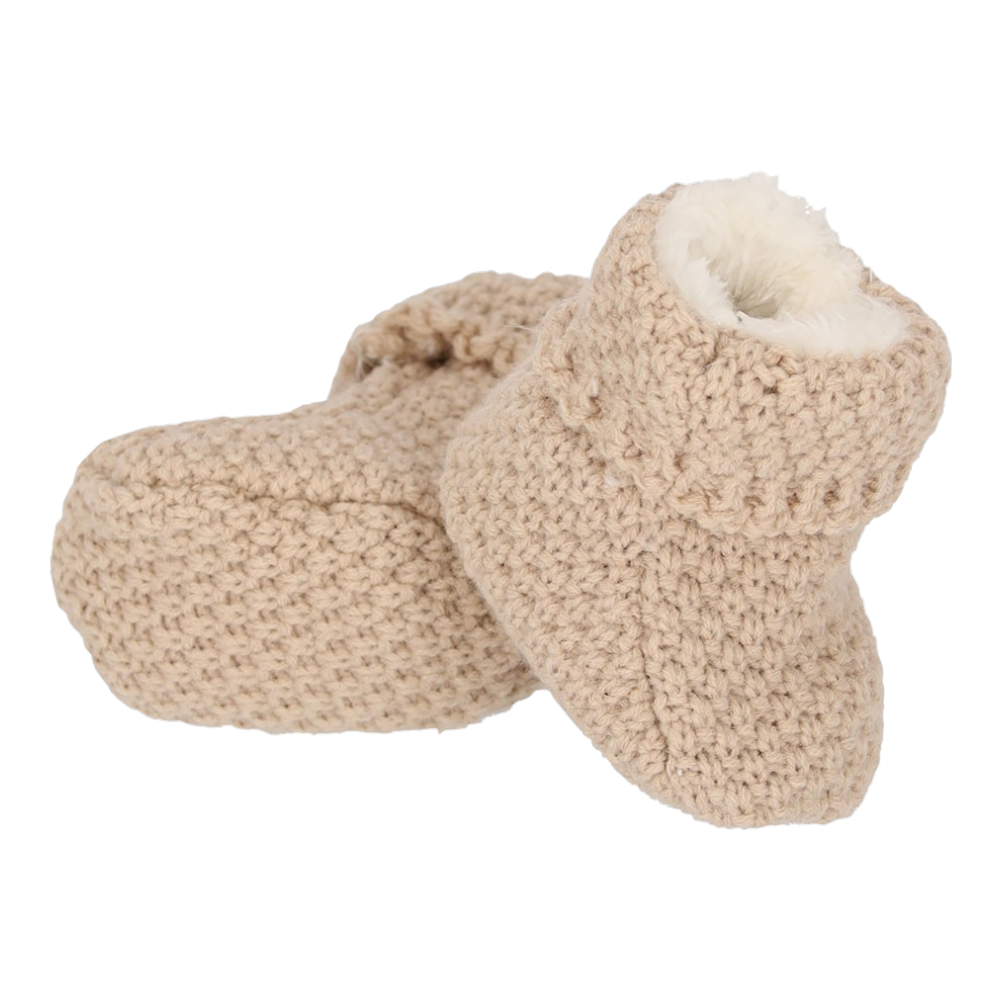 Beige knitted baby shoes for newborns with cozy lining