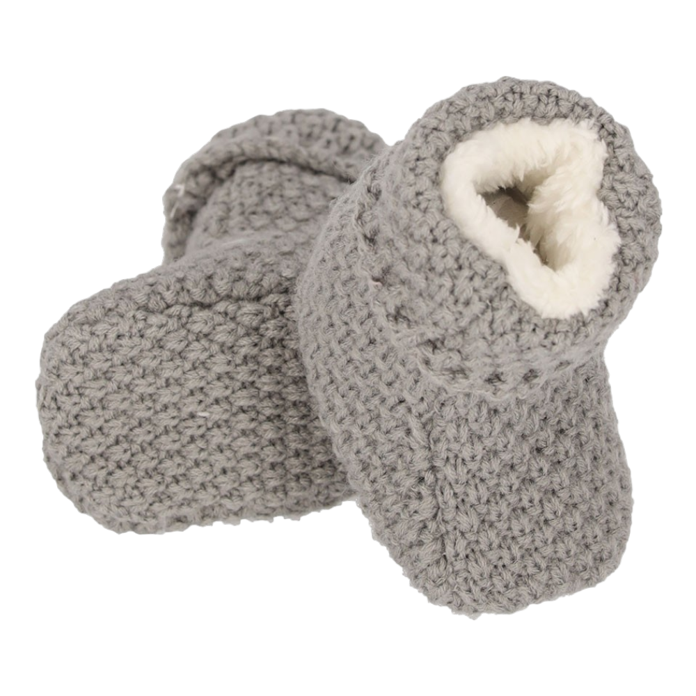 Light gray baby shoes with soft lining.