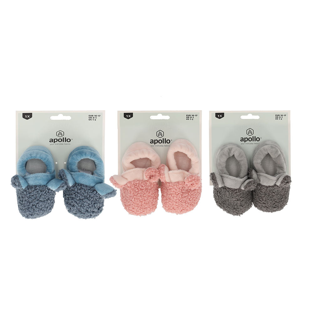 Chaussons bébé Apollo en peluche bleu, rose et gris