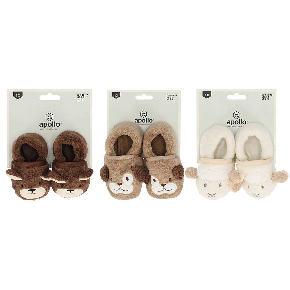 Chaussures bébé Apollo avec ours, chien et mouton dans différents modèles et tailles