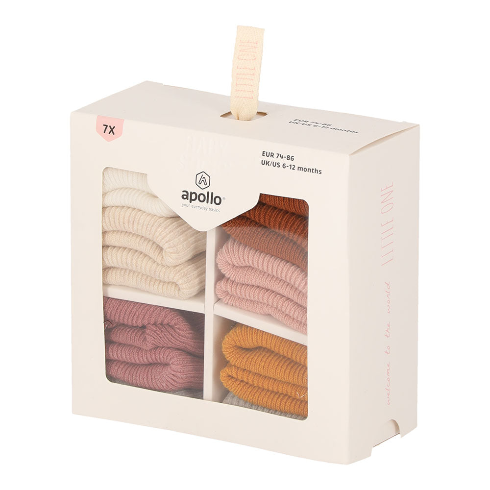 Coffret Apollo contenant sept paires de chaussettes bébé en coton pour fille