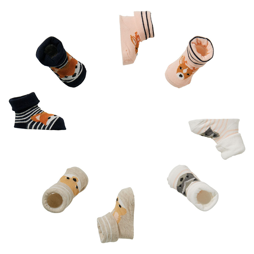 Babysocken für Neugeborene mit verschiedenen Waldtiermotiven