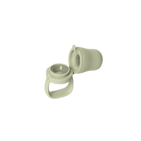 Tétine fruit ouverte BIBS Baby verte avec attache en silicone et capuchon de protection