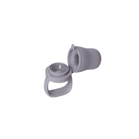 Tétine à fruits ouverte BIBS Baby grise avec attache en silicone et capuchon de protection