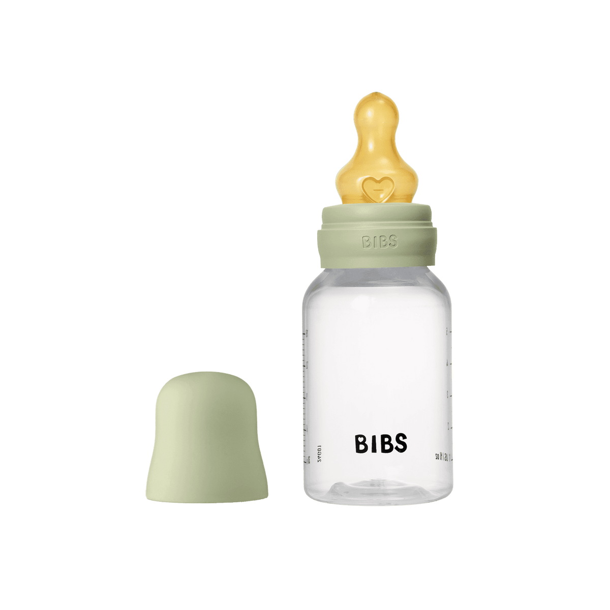 BIBS Babyflasche 150 ml Grün (Sage) mit Schutzkappe, Naturlatex-Sauger und Slow-Flow-Trinkfluss