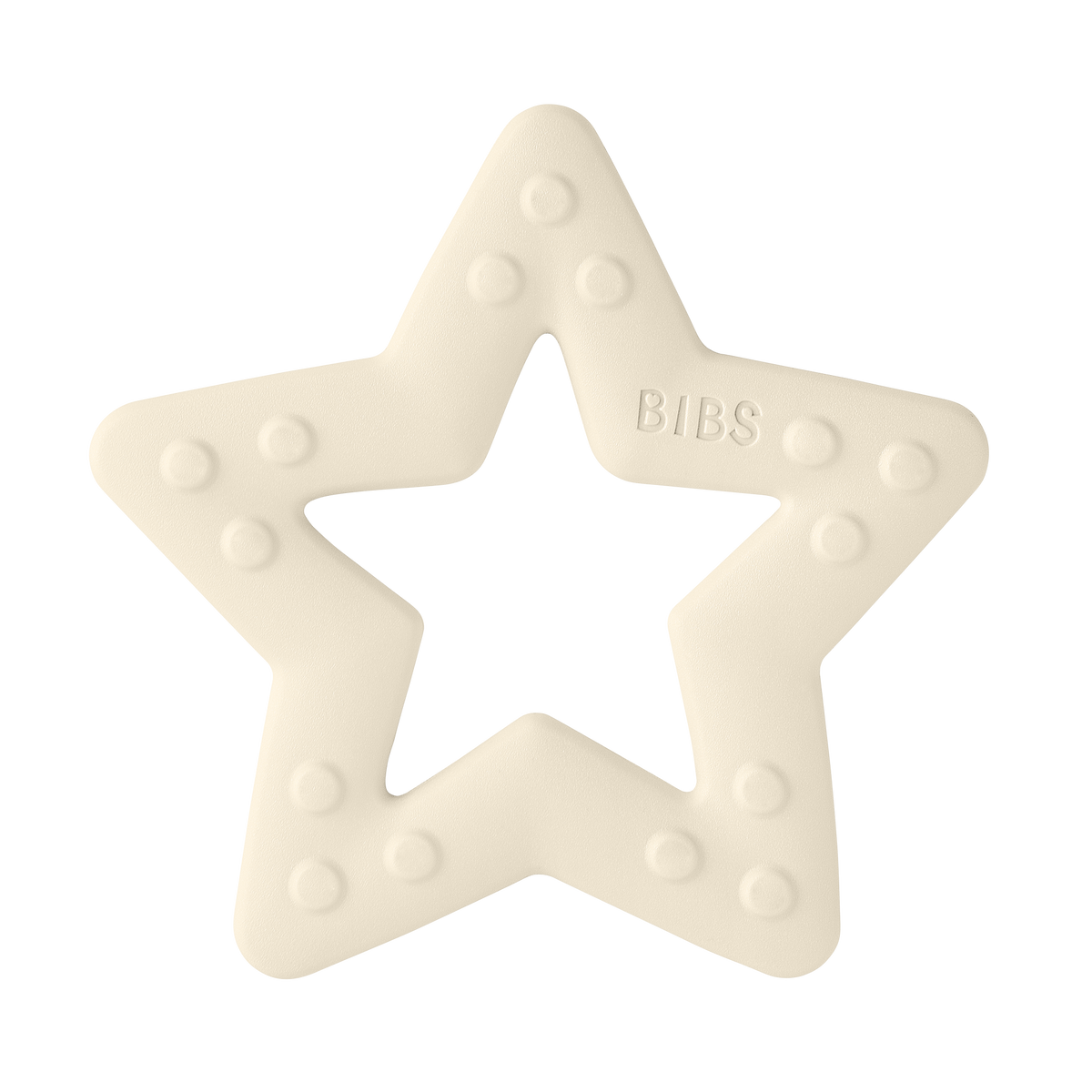 Star-shaped teething ring in cream with a structured surface made of food-safe TPU for babies from birth