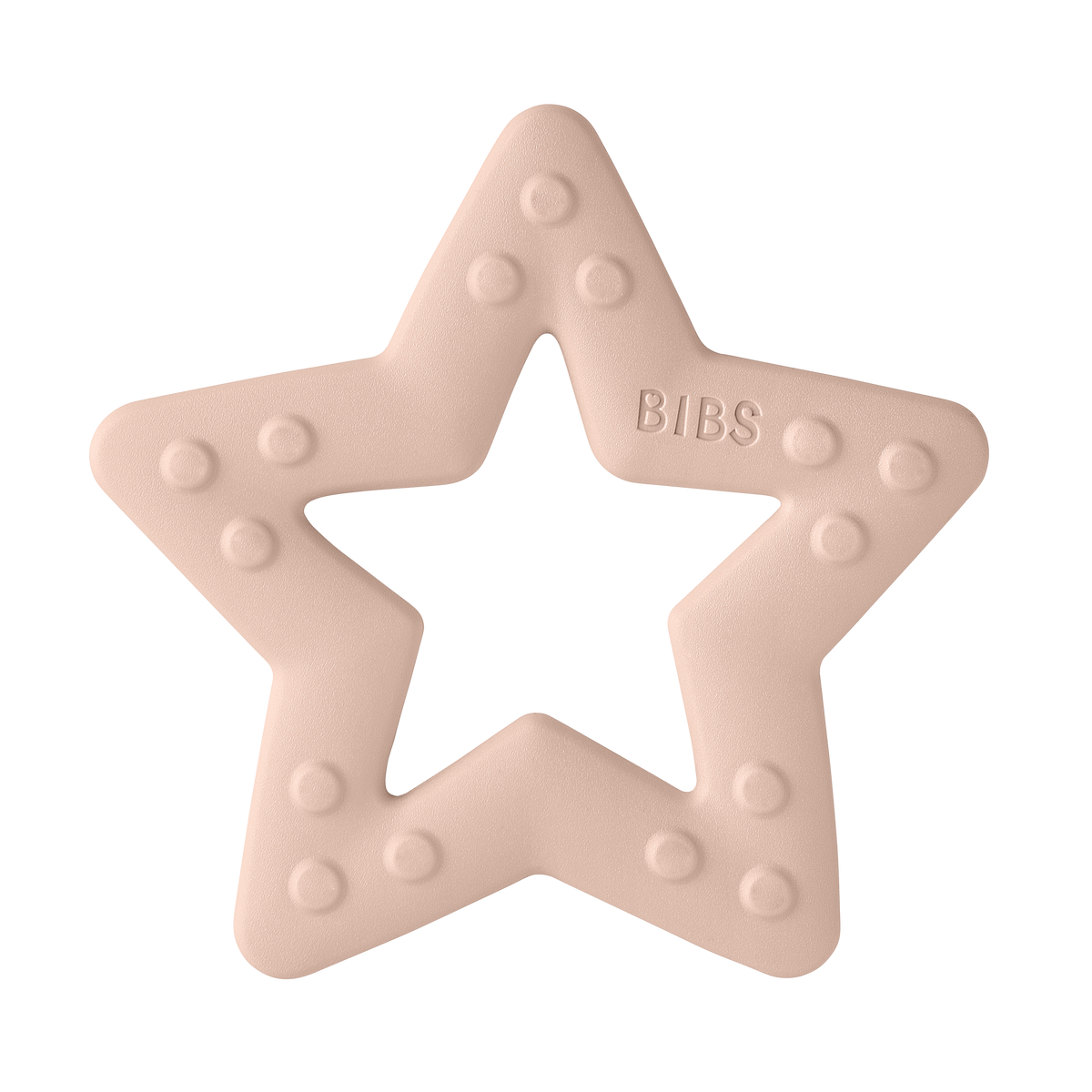 Anneau de dentition étoile de couleur rosé avec une surface texturée pour les bébés qui font leurs dents