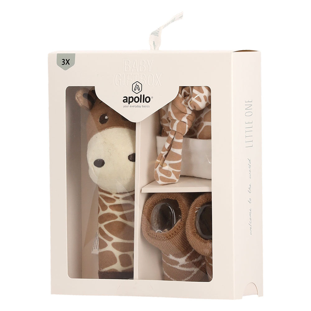 Set regalo per neonati da 3 pezzi con motivo giraffa in una scatola regalo decorativa Apollo