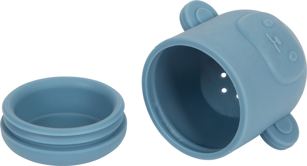 Opened Small Foot silicone bath toy shows the two-piece design for easy cleaning and hygienic drying.
