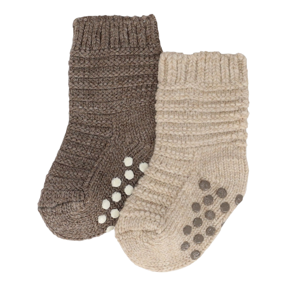 Beige Baby Stricksocken mit rutschhemmenden Noppen an der Sohle