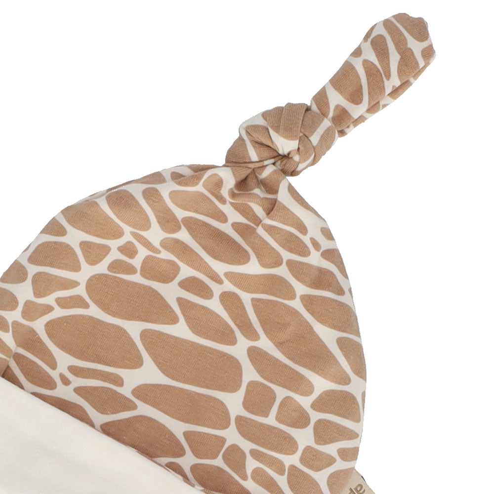Cappello per bebè in marrone e crema con motivo giraffa del set regalo per bebè