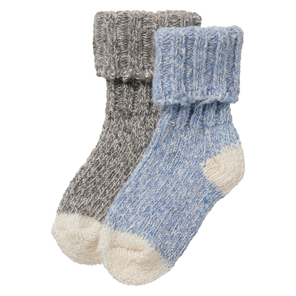 Babysocken 2er-Set mit Wolle in Hellblau und Grau mit cremefarbenen Details