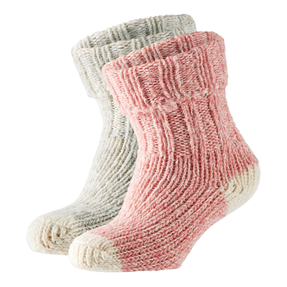 Warm baby socks with wool in pink and light gray with cream details