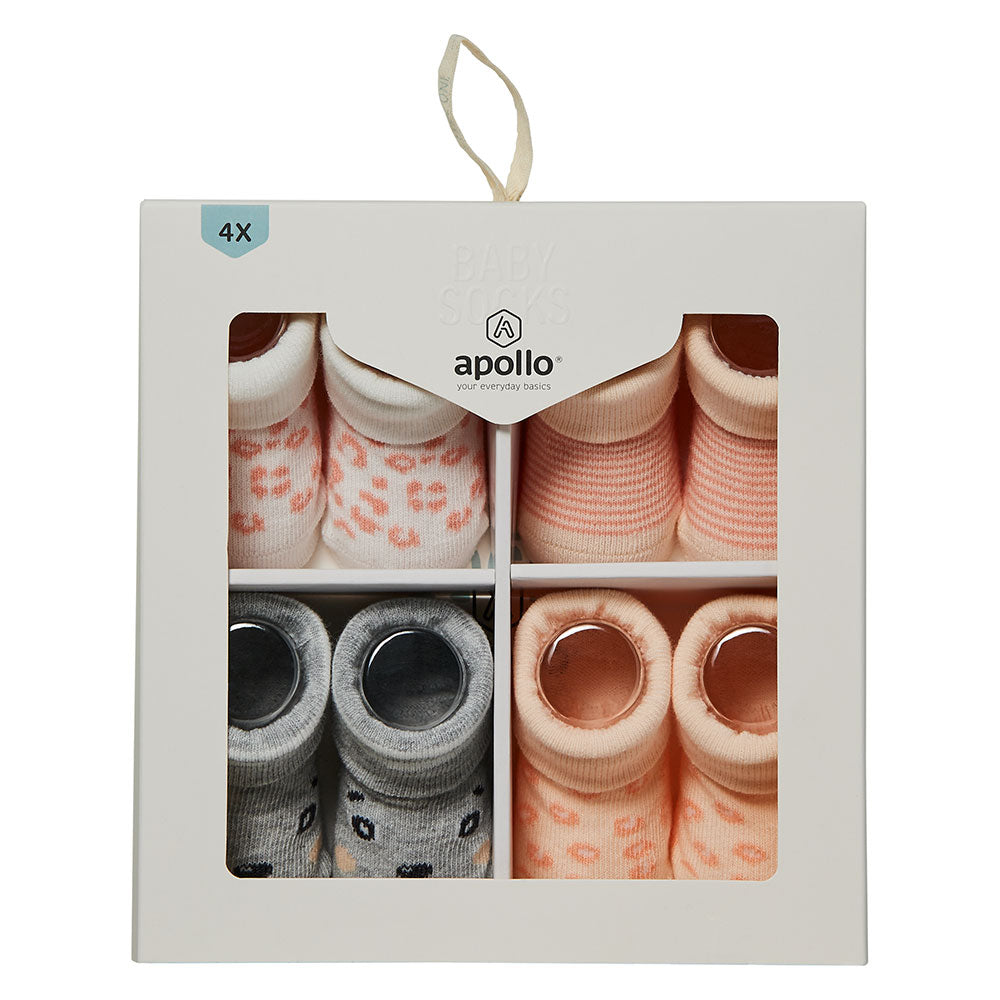 Lot de 4 chaussettes bébé nouveau-né rose léopard avec motifs différents