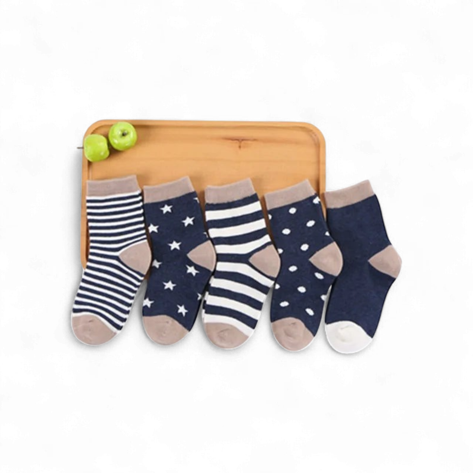 Baby socks made of cotton in a set of 5 in blue with different patterns