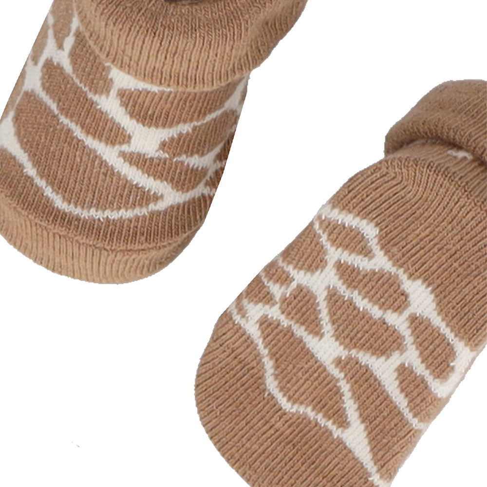 Calzini marroni per neonati con motivo giraffa da abbinare al set regalo per neonati da 3 pezzi