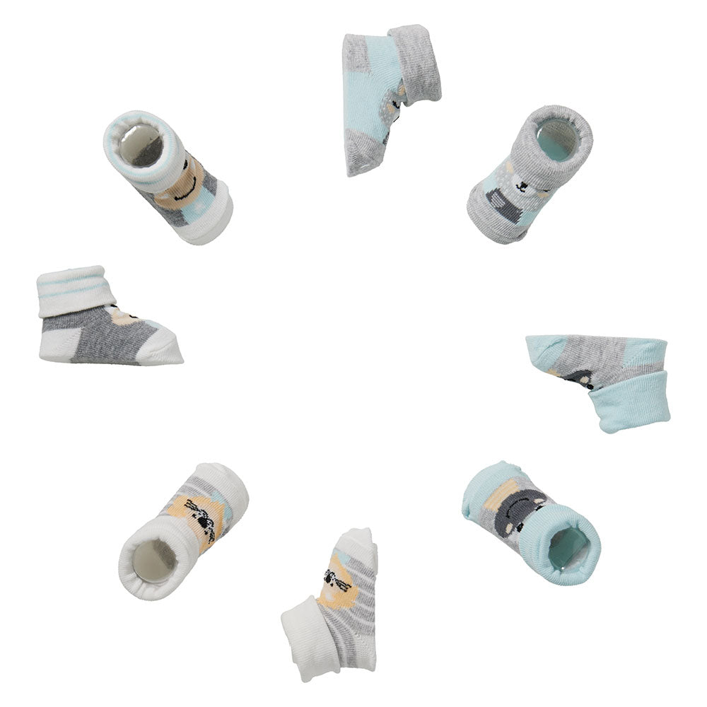 Verschiedene Apollo Babysocken für Neugeborene mit Tiermotiven einzeln dargestellt