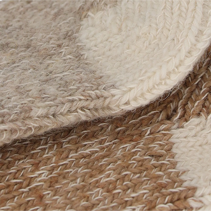 Detailaufnahme der weichen Strickstruktur der Babysocken mit Wolle