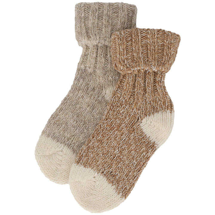 Rückansicht der Babysocken aus Wollmischung in Beige und Braun