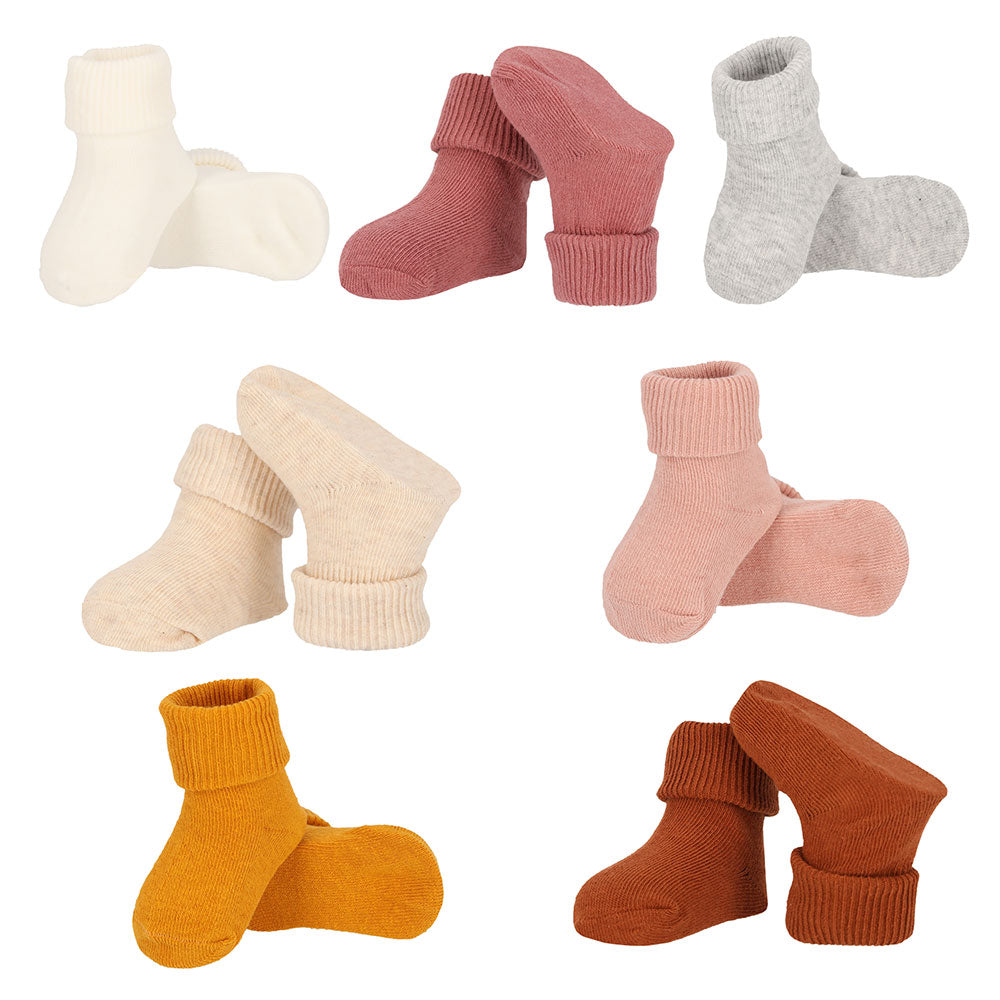 Sept paires de chaussettes bébé Apollo pour fille en rose, crème, gris, jaune et marron